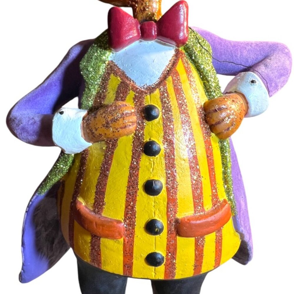 Folk Art Pumpkin Figurine in Flocked Suit Halloween Whimsical 15" tall x 6" wide - Picture 7 of 14